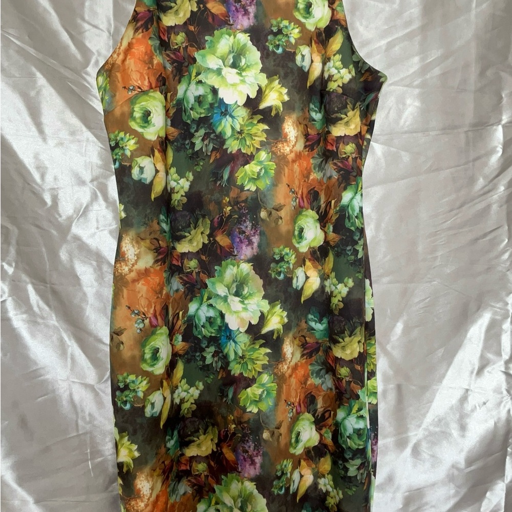 New York & Company Floral Midi Dress - Green, Yellow, Orange